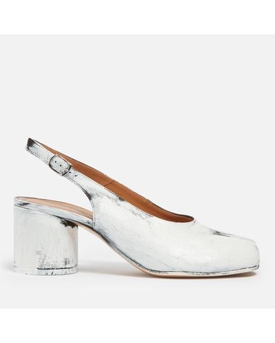 Maison Margiela Tabi H60 Leather Slingback Heeled Court Shoes - White