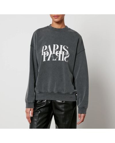 Anine Bing Jaci Paris Cotton-Jersey Sweatshirt - Black