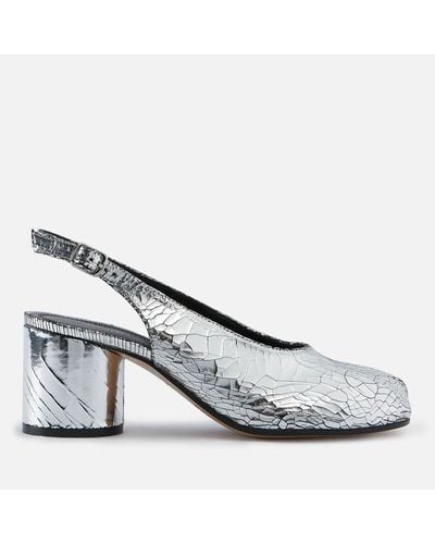 Maison Margiela Tabi Distressed Leather Mary Jane Court Shoes - Metallic