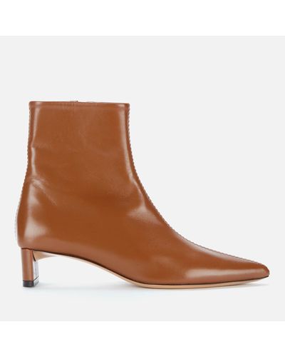 Mansur Gavriel Pointy Leather Heeled Ankle Boots - Brown