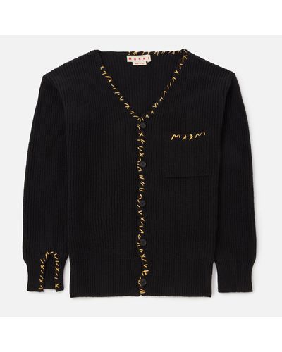 Marni Embroidered Wool Cardigan - Black