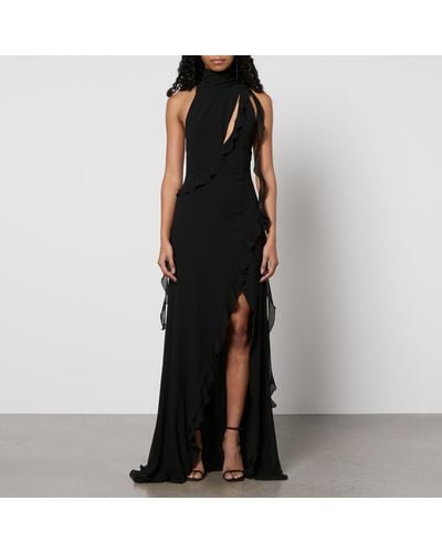 De La Vali Frilled Chiffon Maxi Dress - Black