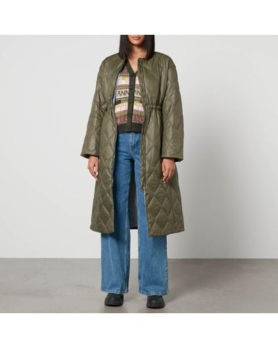 Ganni Drawstring Quilted Coat - Green