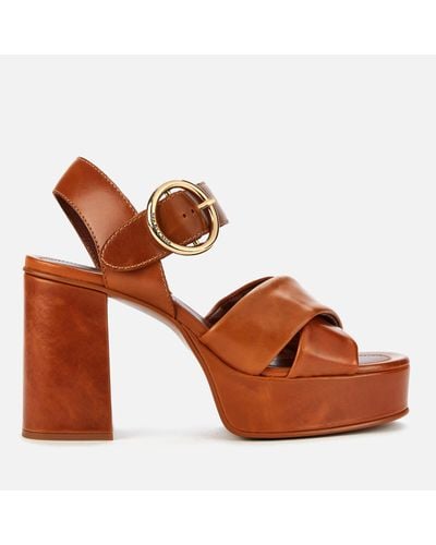 See By Chloé Lyna Leather Platform Heeled Sandals - Brown
