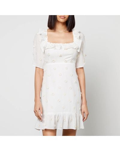 RIXO London Camile Floral-Appliquéd Cotton-Gauze Mini Dress - White