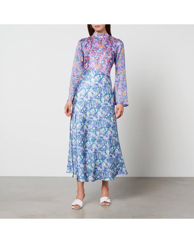 Olivia Rubin Priscilla Floral-print Satin Maxi Dress - Blue
