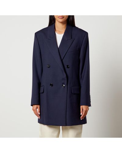 Ami Paris Double-Breasted Wool Blazer - Blue