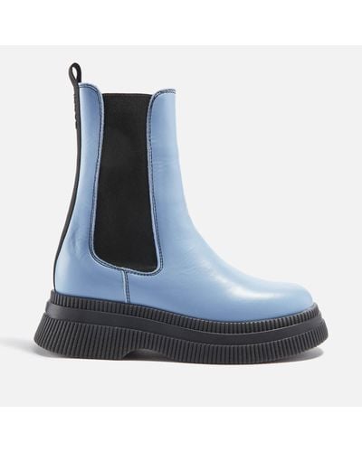 Ganni Elasticated-ankle Leather Boots - Blue