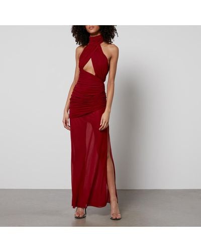 De La Vali High-Neck Woven Maxi Dress - Red