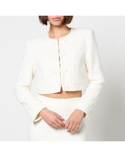 ROTATE BIRGER CHRISTENSEN Sequinned Bouclé Cropped Jacket - White