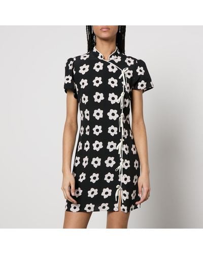 Kitri Harlow Floral-Print Crepe Mini Dress - Black
