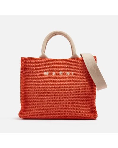 Marni Small Basket Raffia Tote Bag - Red