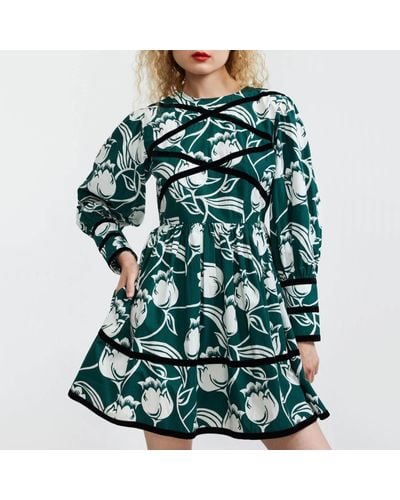 BATSHEVA Mini Clemmie Floral-Print Crepe Dress - Green