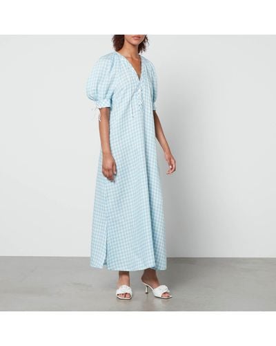 Sleeper Garden Linen Midi Dress - Blue