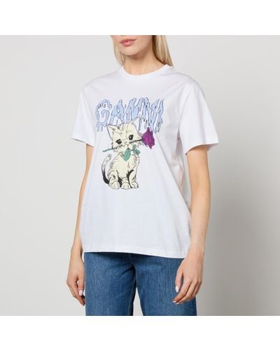 Ganni Basic Rose Cat Organic Cotton-Jersey T-Shirt - White
