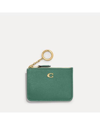 COACH Crossgrain Mini Pebbled Leather Id Wallet - Green