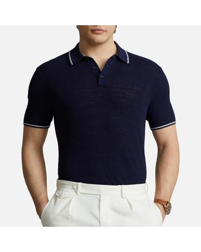 Polo Ralph Lauren Cotton Linen Polo Collar Top - Blue