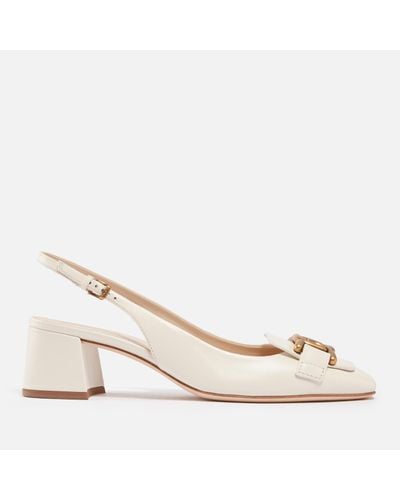 Tod's Leather Heeled Slingback Shoes - Natural