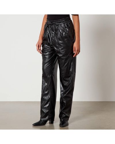 Isabel Marant Brina Wide Leg Leather Look Pants - Black