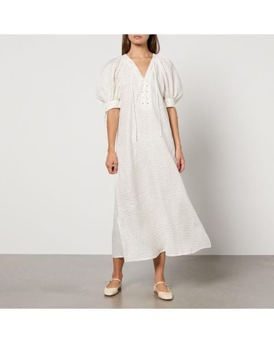 Sleeper Garden Linen Midi Dress - White