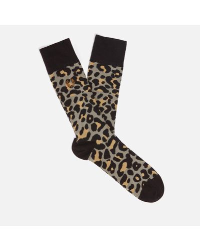 Fred Perry Leopard-Jacquard Cotton-Blend Socks - Black