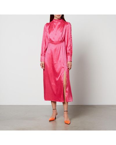 Olivia Rubin Arabella Satin-jacquard Midi Dress - Pink