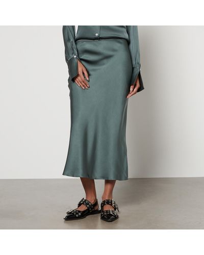 Anine Bing Bar Silk-Satin Midi Skirt - Green