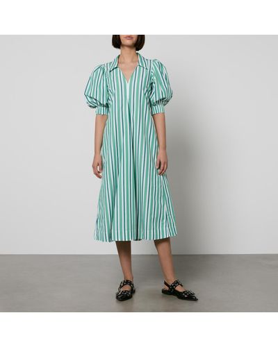 Ganni Striped Organic Cotton Maxi Dress - Blue