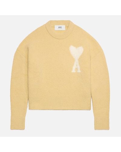 Ami Paris De Coeur Logo-Intarsia Alpaca-Blend Sweater - Yellow