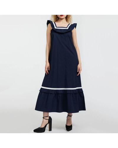 BATSHEVA Yeva Cotton Midi Dress - Blue