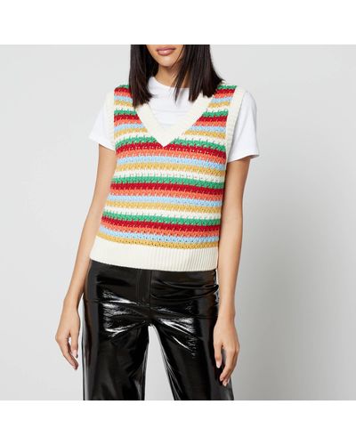 Kitri Winona Striped Crocheted Cotton-Blend Vest - Multicolour