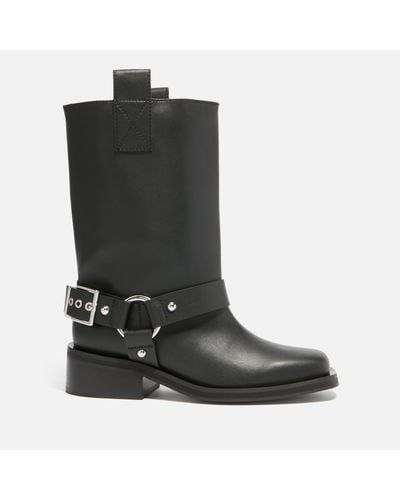 Ganni Tubular Faux Leather Mid-Shaft Boots - Black