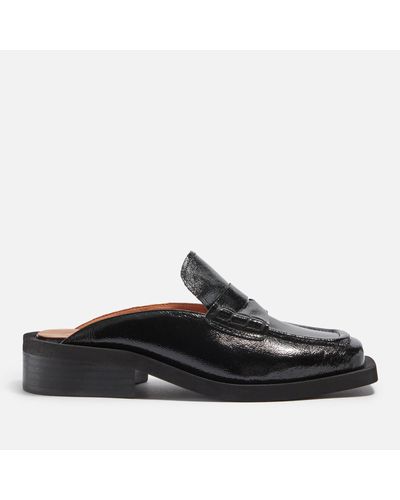 Ganni Leather Backless Loafers - Black