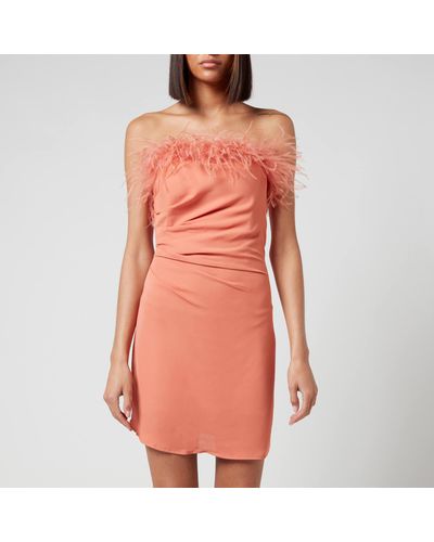 De La Vali Spicy Feather Trim Mini Dress - Pink