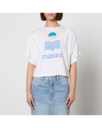 Isabel Marant Kyanza Logo-Print Linen T-Shirt - White