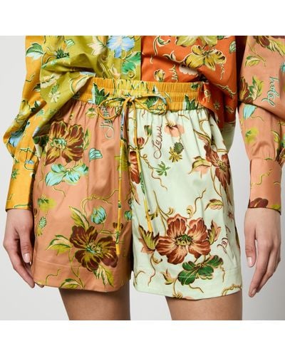 ALÉMAIS Hotel Lamu Spliced Floral-Print Organic Cotton Shorts - Green