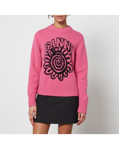 Ganni Wool Crewneck Sweater - Pink