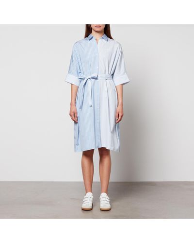 Maison Kitsuné Two-Tone Striped Cotton Shirt Dress - Blue