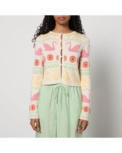 Kitri Carmel Fairisle Intarsia-Knit Cotton-Blend Cardigan - Green