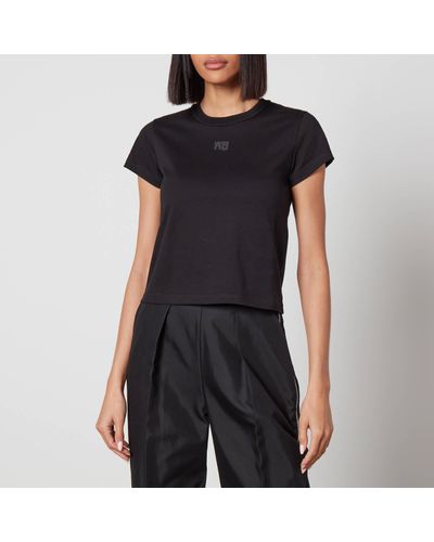 T By Alexander Wang Alexander Wang Essential Jersey Shrunk Tee With Puff Logo And Bound Neck - Black