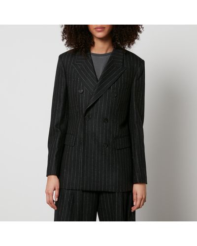 Golden Goose Journey W'S Double-Breasted Pinstriped Wool-Blend Blazer - Black