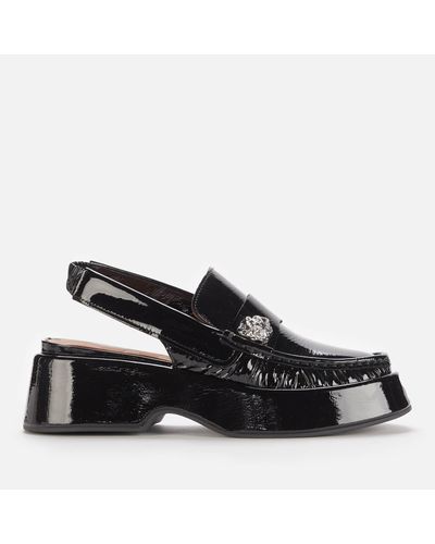 Ganni Patent-leather Slingback Loafers - Black