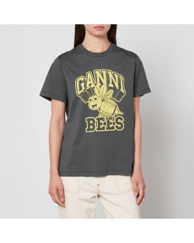 Ganni Basic Bee Organic Cotton Jersey T-Shirt - Gray