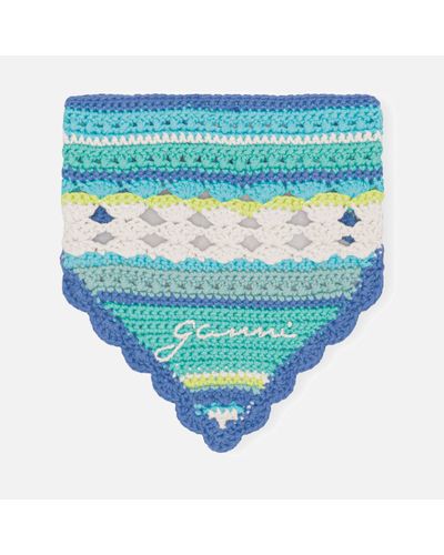 Ganni Crocheted Organic Cotton Bandana - Blue