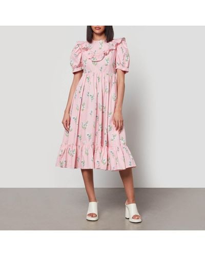 BATSHEVA May Floral-print Cotton-poplin Dress - Pink
