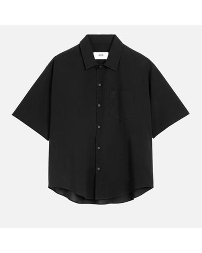 Ami Paris Camp Collar Cotton-Crepe Shirt - Black
