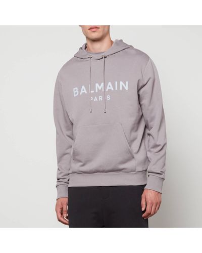 Balmain Logo-Print Cotton-Jersey Hoodie - Grey