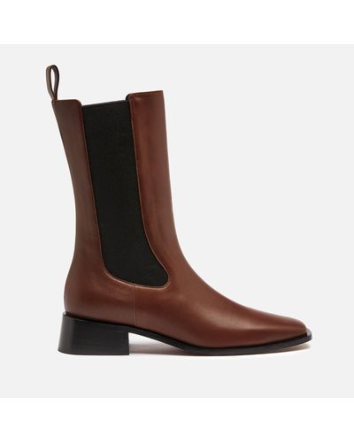 Neous Pros Leather Mid Calf Chelsea Boots - Brown