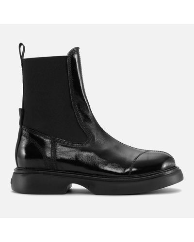 Ganni Everyday Mid Patent Leather Chelsea Boots - Black