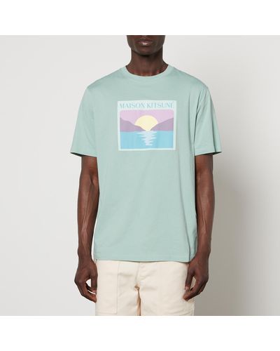 Maison Kitsuné Sunset Postcard Printed Cotton-Jersey T-Shirt - Green